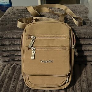 Baggallini Tan Messenger Bag with Zippered Pockets